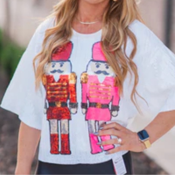 Lily White Long Sleeve  Sequin Nutcracker Top